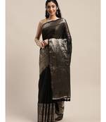 Black Pure Linen Solid Handloom Banarasi Saree