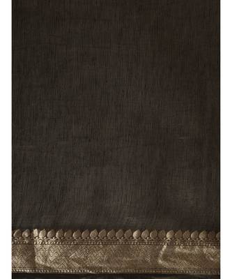 Black Pure Linen Solid Handloom Banarasi Saree 6