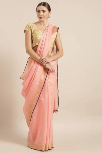Pink Pure Linen Solid Bhagalpuri Saree