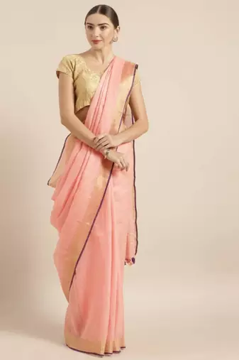 Pink Pure Linen Solid Bhagalpuri Saree