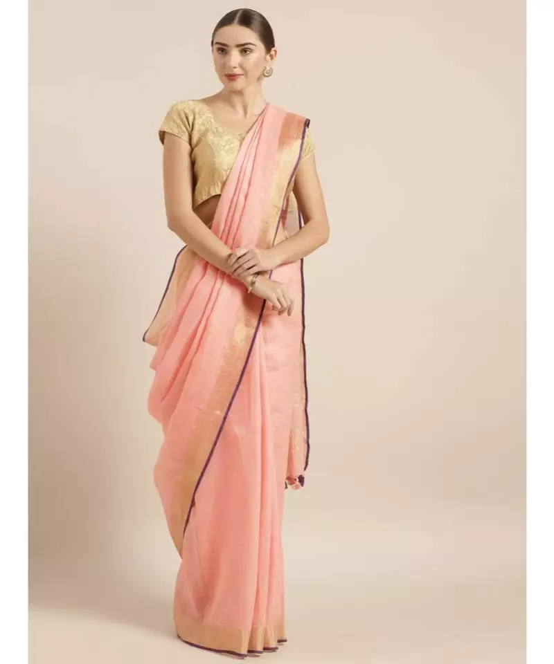 Pink Pure Linen Solid Bhagalpuri Saree