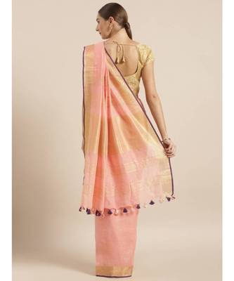 Pink Pure Linen Solid Bhagalpuri Saree 3