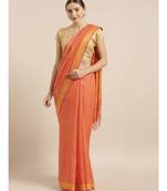 Orange Pure Linen Solid Bhagalpuri Saree
