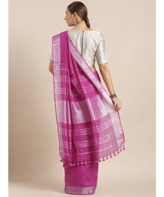Fuchsia Pure Linen Solid Bhagalpuri Saree 2