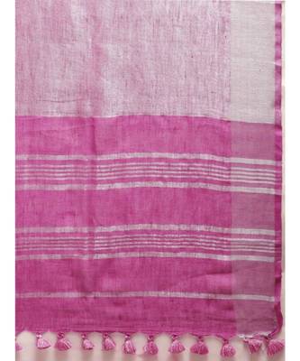 Fuchsia Pure Linen Solid Bhagalpuri Saree 3