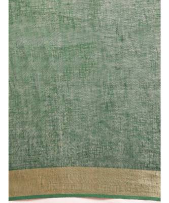 Green Pure Linen Solid Bhagalpuri Saree 3