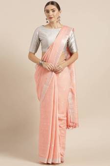 Pink Pure Linen Woven Design Bhagalpuri Saree