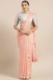 Pink Pure Linen Woven Design Bhagalpuri Saree