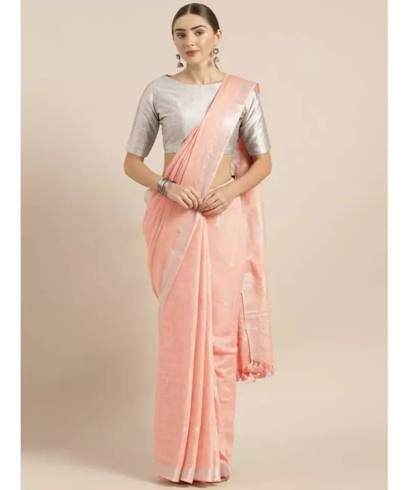 Pink Pure Linen Woven Design Bhagalpuri Saree