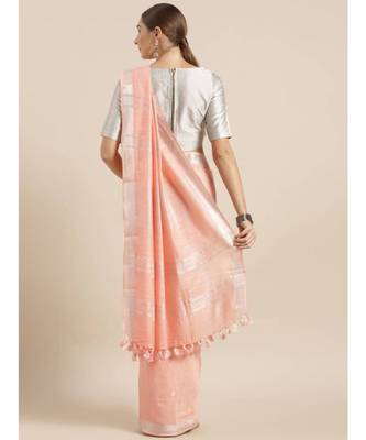 Pink Pure Linen Woven Design Bhagalpuri Saree 2