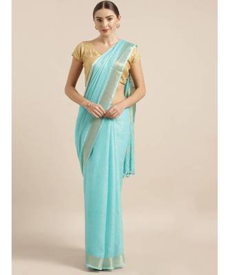 Blue Pure Linen Solid Bhagalpuri Saree 1