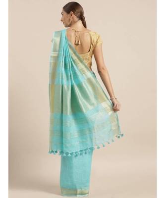 Blue Pure Linen Solid Bhagalpuri Saree 2