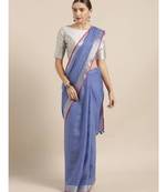 Blue Pure Linen Solid Bhagalpuri Saree