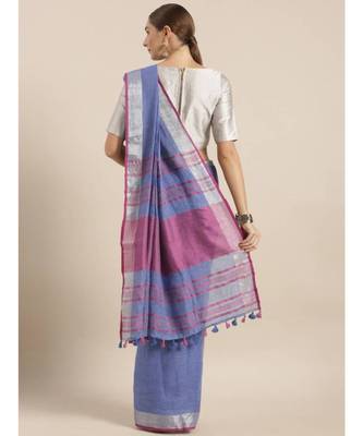 Blue Pure Linen Solid Bhagalpuri Saree 2