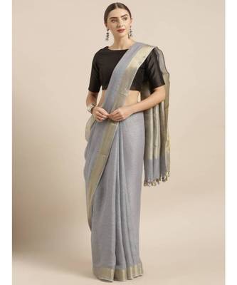 Grey Pure Linen Solid Bhagalpuri Saree 1