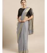 Grey Pure Linen Solid Bhagalpuri Saree