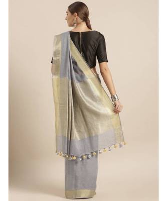 Grey Pure Linen Solid Bhagalpuri Saree 2