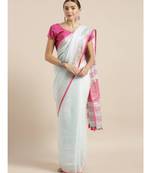 Blue Pure Linen Solid Bhagalpuri Saree