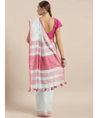 Blue Pure Linen Solid Bhagalpuri Saree 2