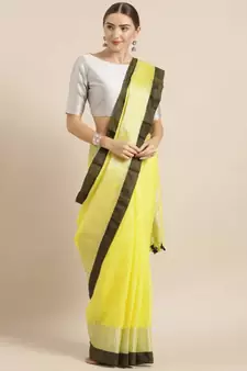 Yellow Pure Linen Solid Bhagalpuri Saree