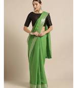 Green Pure Linen Solid Bhagalpuri Saree