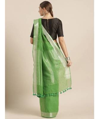 Green Pure Linen Solid Bhagalpuri Saree 2