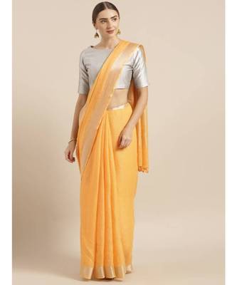 Orange Pure Linen Solid Bhagalpuri Saree 1