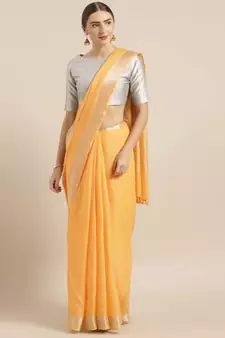 Orange Pure Linen Solid Bhagalpuri Saree