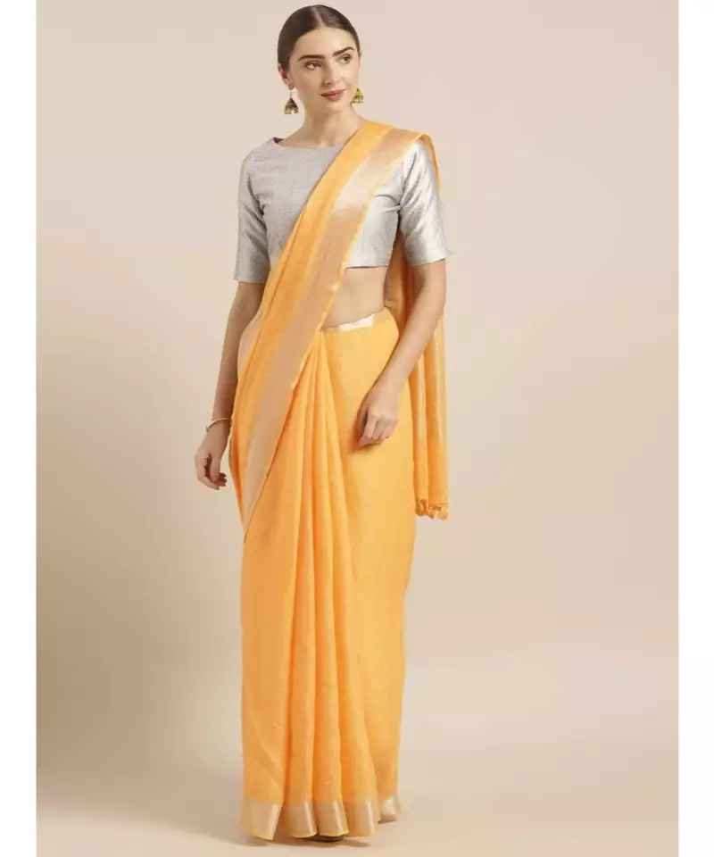 Orange Pure Linen Solid Bhagalpuri Saree
