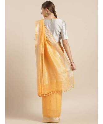 Orange Pure Linen Solid Bhagalpuri Saree 2