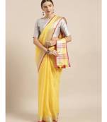 Yellow Pure Linen Solid Bhagalpuri Saree