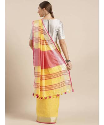Yellow Pure Linen Solid Bhagalpuri Saree 2