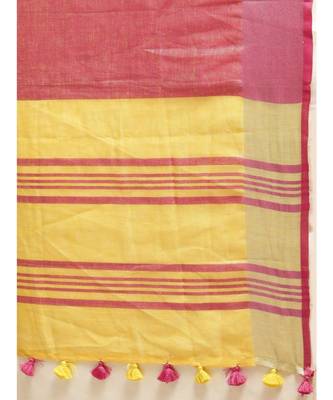 Yellow Pure Linen Solid Bhagalpuri Saree 3