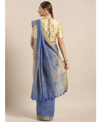 Blue Pure Linen Solid Bhagalpuri Saree 2