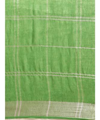 Green & Silver-Coloured Pure Linen Checked Bhagalpuri Saree 3