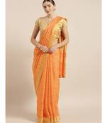 Orange Pure Linen Checked Bhagalpuri Saree
