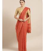 Orange Pure Linen Checked Bhagalpuri Saree