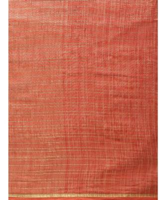 Orange Pure Linen Checked Bhagalpuri Saree 3