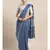 Navy Blue & Silver-Toned Pure Linen Checked Bhagalpuri Saree
