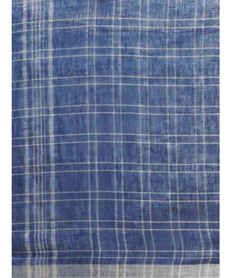 Navy Blue & Silver-Toned Pure Linen Checked Bhagalpuri Saree 3