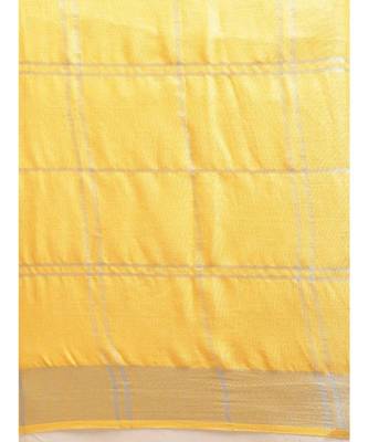 Yellow & Silver-Toned Pure Linen Checked Bhagalpuri Saree 3