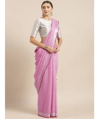 Pink Linen Blend Solid Bhagalpuri Saree 1