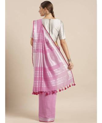 Pink Linen Blend Solid Bhagalpuri Saree 2