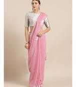 Pink Linen Blend Solid Bhagalpuri Saree