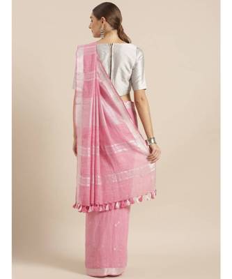 Pink Linen Blend Solid Bhagalpuri Saree 2