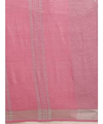 Pink Linen Blend Solid Bhagalpuri Saree 3