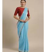 Blue & Silver-Coloured Linen Blend Solid Bhagalpuri Saree