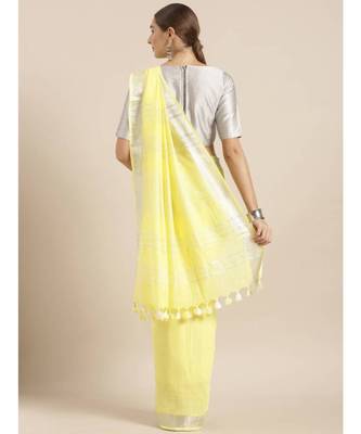 Yellow Linen Blend Solid Bhagalpuri Saree 2