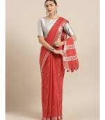 Red Linen Blend Solid Bhagalpuri Saree