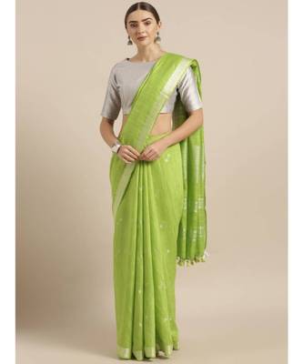 Green Linen Blend Solid Bhagalpuri Saree 1
